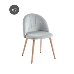 Lot De 2 Chaises SHELL Velours Gris Clair Pieds Bois Massif -Canapé Rêve Promos Magasin shell 2 chaises velours gris 4
