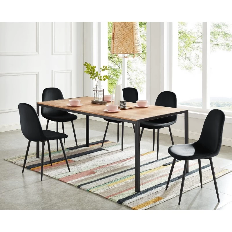 Table De Séjour SOHO Placage Bois Et Métal Noir 180cm 1 Table De Séjour SOHO Placage Bois Et Métal Noir 180cm