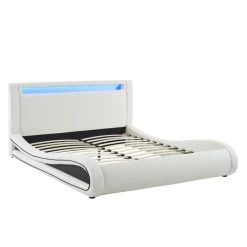 Lit SOLAR LED Blanc Et Noir 160x200cm -Canapé Rêve Promos Magasin solar lit 160 led blanc noir leds multicolores noir blanc 160x200cm 3