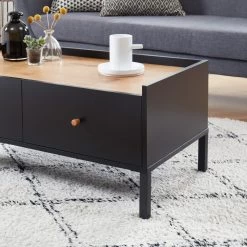 Table Basse ARCHI Noir Et Effet Bois 90cm -Canapé Rêve Promos Magasin table basse archi noir et bois 2 tiroirs l90cm 3