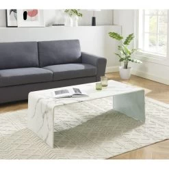 Table Basse GINZA Verre Courbé Effet Marbre 120cm