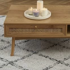 Table Basse INES Effet Chêne Et Cannage Rotin -Canapé Rêve Promos Magasin table basse ines effet chene et cannage rotin 2