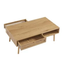 Table Basse INES Effet Chêne Et Cannage Rotin -Canapé Rêve Promos Magasin table basse ines effet chene et cannage rotin 4