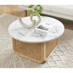 Table Basse LEON Effet Marbre Et Cannage Rotin 80cm -Canapé Rêve Promos Magasin table basse leon effet marbre et cannage rotin 80cm 1
