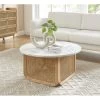 Table Basse LEON Effet Marbre Et Cannage Rotin 80cm