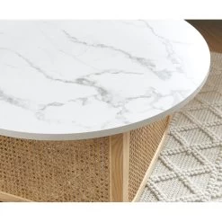 Table Basse LEON Effet Marbre Et Cannage Rotin 80cm -Canapé Rêve Promos Magasin table basse leon effet marbre et cannage rotin 80cm 2