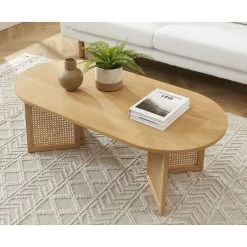 Table Basse LEON Placage Chêne Et Cannage Rotin 120cm -Canapé Rêve Promos Magasin table basse leon placage chene et cannage rotin 120cm 1