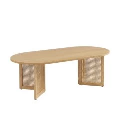 Table Basse LEON Placage Chêne Et Cannage Rotin 120cm -Canapé Rêve Promos Magasin table basse leon placage chene et cannage rotin 120cm 3