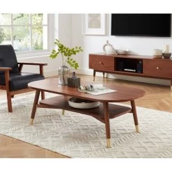 Table Basse MARCELLO Placage Noyer Double Plateau 120cm