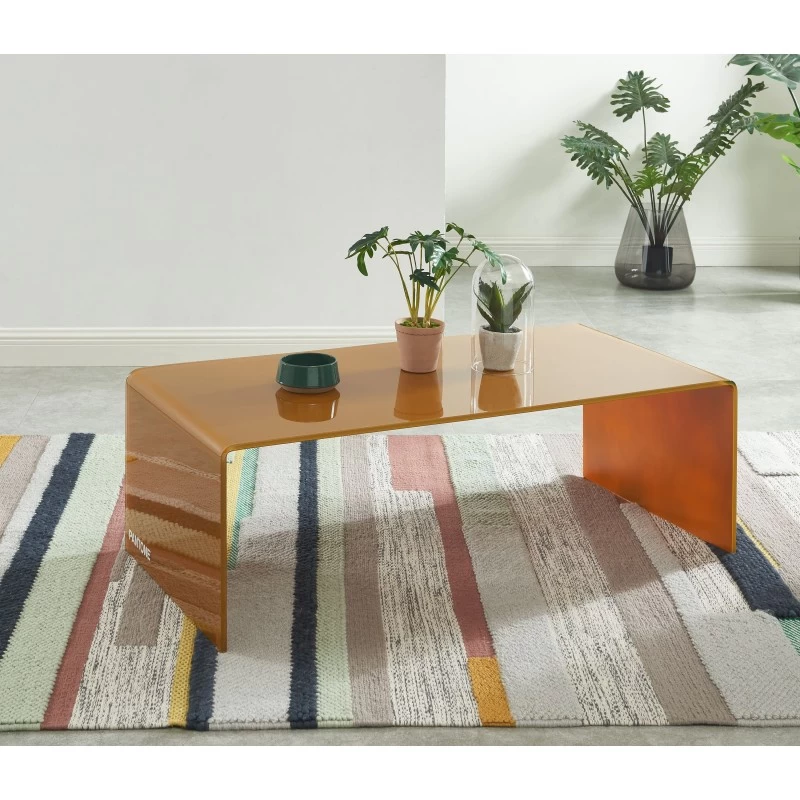 Table Basse PANTONE Verre Courbé Caramel 120cm 1 Table Basse PANTONE Verre Courbé Caramel 120cm