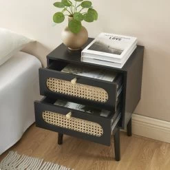 Table De Chevet ANATOLE Noir Et Cannage Rotin -Canapé Rêve Promos Magasin table de chevet anatole noir et cannage rotin 1