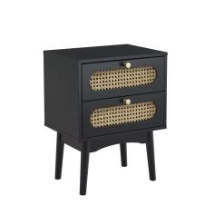 Table De Chevet ANATOLE Noir Et Cannage Rotin -Canapé Rêve Promos Magasin table de chevet anatole noir et cannage rotin 2