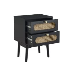 Table De Chevet ANATOLE Noir Et Cannage Rotin -Canapé Rêve Promos Magasin table de chevet anatole noir et cannage rotin 3