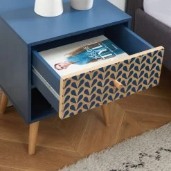 Table De Chevet CAPUCINE Bleu Pétrole Et Effet Chêne 40cm -Canapé Rêve Promos Magasin table de chevet capucine coloris bleu et bois l40cm 2