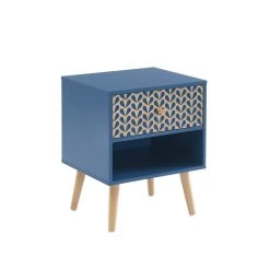 Table De Chevet CAPUCINE Bleu Pétrole Et Effet Chêne 40cm -Canapé Rêve Promos Magasin table de chevet capucine coloris bleu et bois l40cm 3