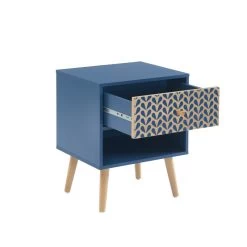 Table De Chevet CAPUCINE Bleu Pétrole Et Effet Chêne 40cm -Canapé Rêve Promos Magasin table de chevet capucine coloris bleu et bois l40cm 4
