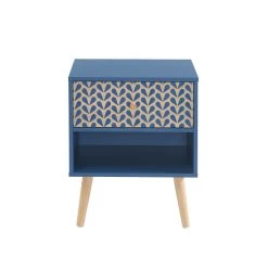 Table De Chevet CAPUCINE Bleu Pétrole Et Effet Chêne 40cm -Canapé Rêve Promos Magasin table de chevet capucine coloris bleu et bois l40cm 5
