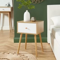 Table De Chevet HORTENSE Blanc Et Effet Chêne 40cm