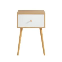 Table De Chevet HORTENSE Blanc Et Effet Chêne 40cm -Canapé Rêve Promos Magasin table de chevet hortense blanc et effet chene 40cm 3