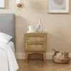 Table De Chevet INES Effet Chêne Et Cannage Rotin 2 Tiroirs