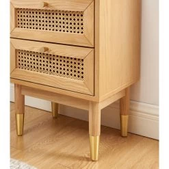 Table De Chevet LEON Placage Chêne Et Cannage Rotin 2 Tiroirs -Canapé Rêve Promos Magasin table de chevet leon placage chene et cannage rotin 2 tiroirs 2