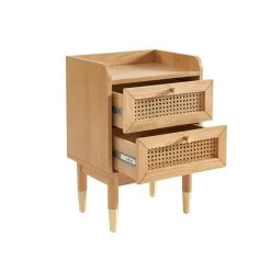 Table De Chevet LEON Placage Chêne Et Cannage Rotin 2 Tiroirs -Canapé Rêve Promos Magasin table de chevet leon placage chene et cannage rotin 2 tiroirs 7