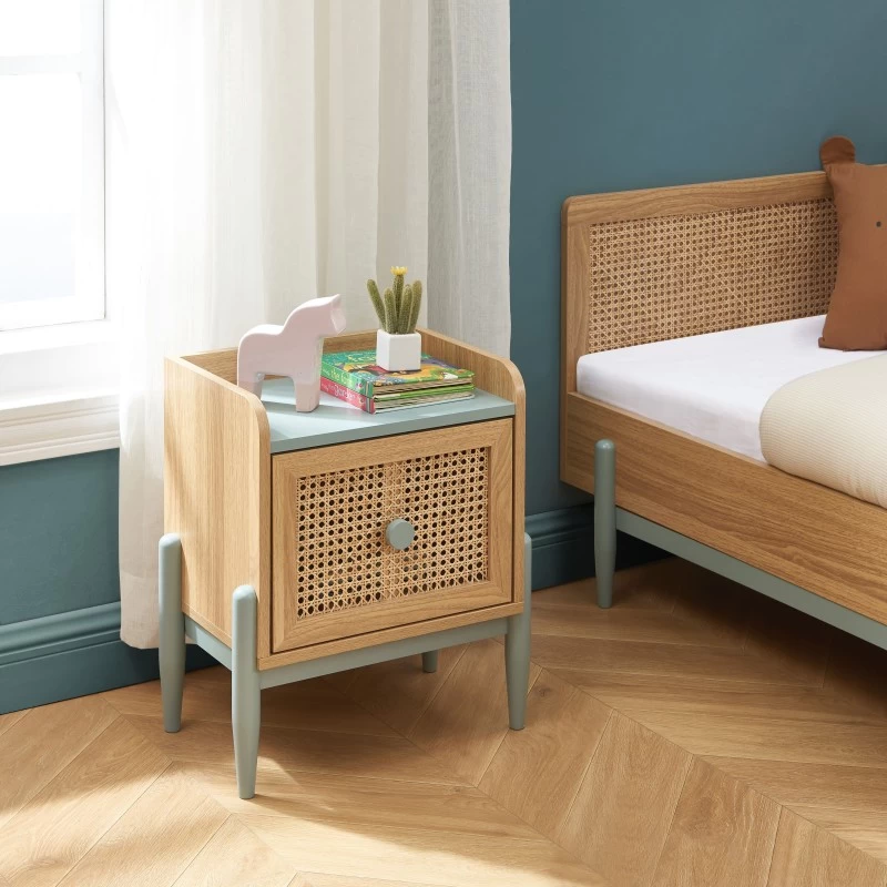 Table De Chevet PABLO Bleu Et Cannage Rotin 1 Tiroir 1 Table De Chevet PABLO Bleu Et Cannage Rotin 1 Tiroir