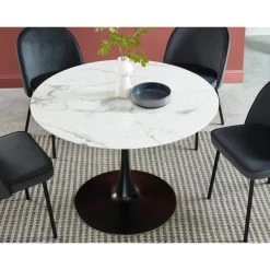 Table De Séjour MONIKA Verre Effet Marbre Ronde 110cm Pied Noir 7 Table De Séjour MONIKA Verre Effet Marbre Ronde 110cm Pied Noir -Canapé Rêve Promos Magasin table de sejour monika 110cm verre trempe effet marbre pied en metal noir 2