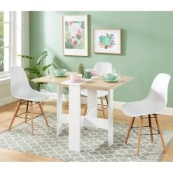 Table Pliable JUNO Blanc Et Effet Chêne 104cm