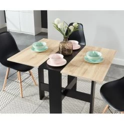 Table Pliable JUNO Noir Et Effet Chêne 104cm -Canapé Rêve Promos Magasin table de sejour pliante juno 5