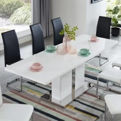 Table Extensible JADE Laqué Blanc Brillant 160 à 220cm -Canapé Rêve Promos Magasin table extensible jade laque blanc brillant l160 220cm 2