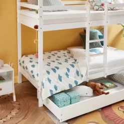 Lit Cabane Superposé TINY Pin Blanc 90x190 Sommier Inclus -Canapé Rêve Promos Magasin tinybunkdrabl lit superpose lit superpose cabane blanc echelle sur le cote et tiroir 2