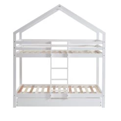 Lit Cabane Superposé TINY Pin Blanc 90x190 Sommier Inclus -Canapé Rêve Promos Magasin tinybunkdrabl lit superpose lit superpose cabane blanc echelle sur le cote et tiroir 3