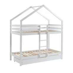 Lit Cabane Superposé TINY Pin Blanc 90x190 Sommier Inclus -Canapé Rêve Promos Magasin tinybunkdrabl lit superpose lit superpose cabane blanc echelle sur le cote et tiroir 4