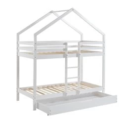 Lit Cabane Superposé TINY Pin Blanc 90x190 Sommier Inclus -Canapé Rêve Promos Magasin tinybunkdrabl lit superpose lit superpose cabane blanc echelle sur le cote et tiroir 5