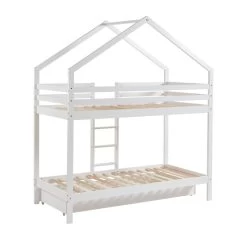 Lit Cabane Superposé TINY Pin Blanc 90x190 Sommier Inclus -Canapé Rêve Promos Magasin tinybunkdrabl lit superpose lit superpose cabane blanc echelle sur le cote et tiroir 8