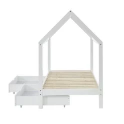 Lit Cabane Avec Tiroirs TINY Pin Blanc 90x190 Sommier Inclus -Canapé Rêve Promos Magasin tinydrabl lit cabane 90x190 bl 5