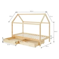 Lit Cabane Avec Tiroirs TINY Pin Naturel 90x190 Sommier Inclus -Canapé Rêve Promos Magasin tinydrana lit cabane 90x190 na 1