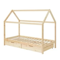 Lit Cabane Avec Tiroirs TINY Pin Naturel 90x190 Sommier Inclus -Canapé Rêve Promos Magasin tinydrana lit cabane 90x190 na 4