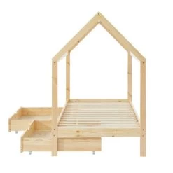 Lit Cabane Avec Tiroirs TINY Pin Naturel 90x190 Sommier Inclus -Canapé Rêve Promos Magasin tinydrana lit cabane 90x190 na 5