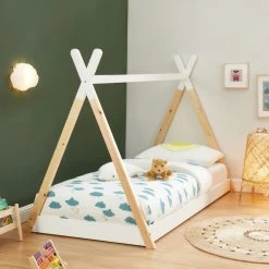 Lit Enfant Tipi TINY Pin Blanc 90x190 Sommier Inclus -Canapé Rêve Promos Magasin tinytipi lit tipi bl bois 2