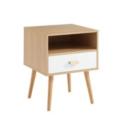 Table De Chevet ULOS Blanc Et Effet Chêne 1 Tiroir 40cm -Canapé Rêve Promos Magasin uloschbl table de chevet blch 1