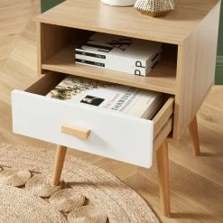 Table De Chevet ULOS Blanc Et Effet Chêne 1 Tiroir 40cm -Canapé Rêve Promos Magasin uloschbl table de chevet blch 2