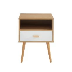 Table De Chevet ULOS Blanc Et Effet Chêne 1 Tiroir 40cm -Canapé Rêve Promos Magasin uloschbl table de chevet blch 3