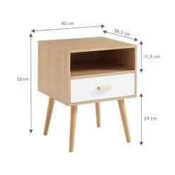 Table De Chevet ULOS Blanc Et Effet Chêne 1 Tiroir 40cm -Canapé Rêve Promos Magasin uloschbl table de chevet blch 4