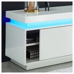 Meuble Tv à LED ULYSSE Laqué Blanc Brillant 2 Portes 150cm -Canapé Rêve Promos Magasin ulysse mtv a led blanc laque 1