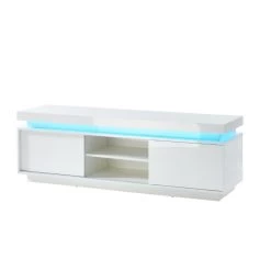 Meuble Tv à LED ULYSSE Laqué Blanc Brillant 2 Portes 150cm -Canapé Rêve Promos Magasin ulysse mtv a led blanc laque 2