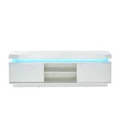 Meuble Tv à LED ULYSSE Laqué Blanc Brillant 2 Portes 150cm -Canapé Rêve Promos Magasin ulysse mtv a led blanc laque 3